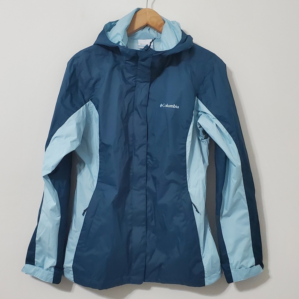 Columbia OmniTech Womens Wind And Waterproof Hooded Jacket Teal Blue Size Small